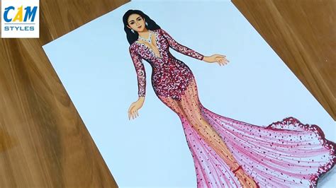 beautiful dress drawing|girl with beautiful dress drawing.